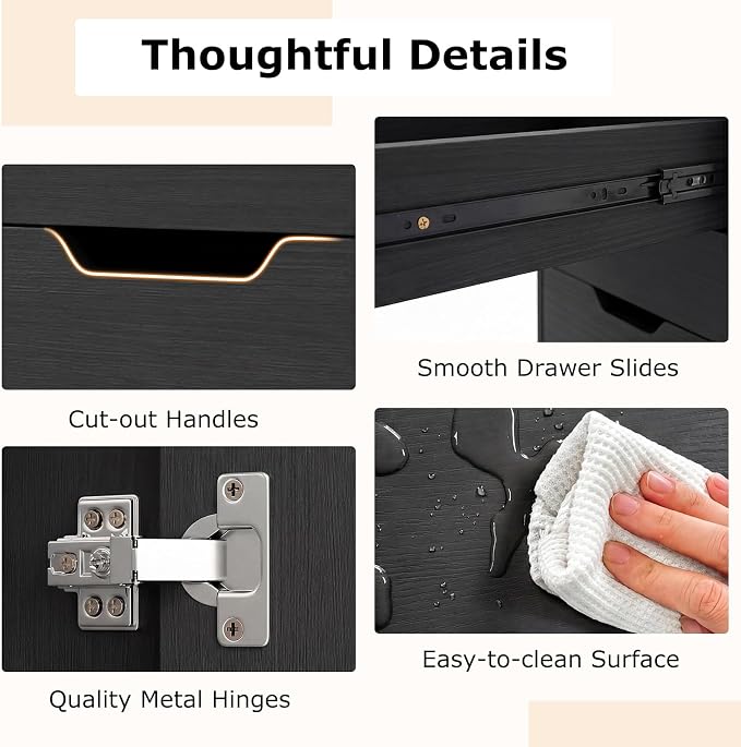 LOKO Mobile File Cabinet with 4 Drawers, Rolling Under-Desk Filing Cabinet, Wooden Chest of Drawers with Universal Wheels, Modern Printer Stand for Home Office Organization and Storage (Black)