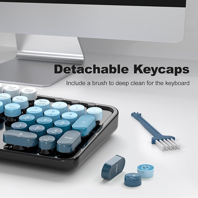 Wireless Keyboard and Mouse Combo, 2.4GHz Retro Full-Size Typewriter Keyboard with Number Pad and Wireless Mouse for PC/Laptop/Desktop/Windows (Black Blue)