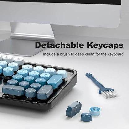 MOFII Wireless Keyboard and Mouse Combo, 2.4GHz Retro Typewriter Keyboard Full Size, Cute Wireless Mice, USB Dongle Plug and Play, for Laptop, PC, Desktop, Windows (Black Blue Gradient Color)
