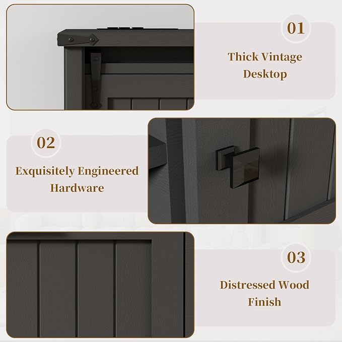 2 Drawer Lateral File Cabinet with Outlets & Charging Station for Files Letter/FC/A4, Farmhouse Filing Cabinets for Home Office Storage, Wooden Print Stand, 46.4" Wide, Black