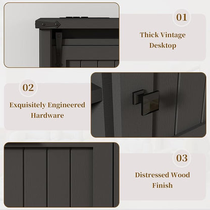 2 Drawer Lateral File Cabinet with Outlets & Charging Station for Files Letter/FC/A4, Farmhouse Filing Cabinets for Home Office Storage, Wooden Print Stand, 46.4" Wide, Black