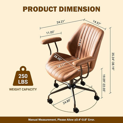Home Office Chair,Ergonomic Computer Chair with Lumbar Support Adjustable Height,Mid-Century Modern Office Chair with Rolling Swivel Chair for Home Office Game Study(Suede Mid Back Chair,Light Brown)