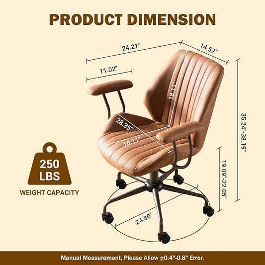 Home Office Chair,Ergonomic Computer Chair with Lumbar Support Adjustable Height,Mid-Century Modern Office Chair with Rolling Swivel Chair for Home Office Game Study(Suede Mid Back Chair,Light Brown)