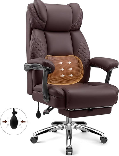 Office Desk Chair with Footrest, Big and Tall Executive Office Computer Chair, Extra Wide 400LBS Heavy Duty Office Chair, High Back Ergonomic Office Gaming Chair with Adjustable Lumbar Support