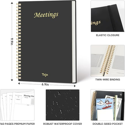 Meeting Notebook for Work Organization - Work Planner Notebook with Action Items, Agenda Planner for Note Taking, 160 Pages (6.9" X 9.9") Project Organizer for Men & Women - Black 1