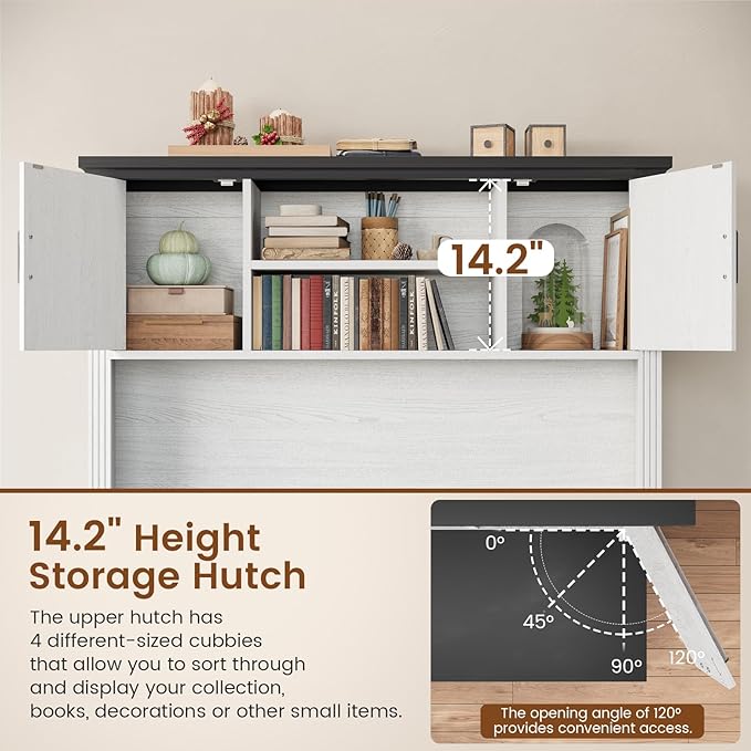 Itaar Farmhouse 68.9" L Shaped Desk with Hutch, Executive Home Office Desk with File Drawer and Power Outlet, Computer Corner Desk with Storage Cabinet, Workstation for Office Home, White