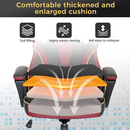 HapGIFT Computer Chair, Racing Style Gaming Chair with Link Armrest, Ergonomic PC Office Chairs for Adults Teens, Height Adjustable Video Game Chairs for Home, Swivel PC Chair, 300lbs (BLACK RED)