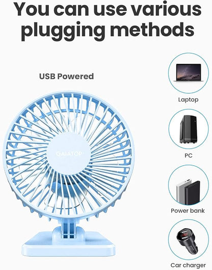 Gaiatop USB Desk Fan, Small But Powerful, Personal Portable Quiet 3 Speeds, Adjustable Mini Table Desktop fan for Cooling Home Office Car Summer Travel Gifts Light blue