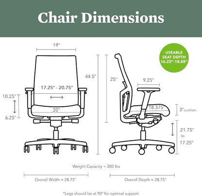 HON Ignition 2.0 Ergonomic Office Chair with Adjustable Arms, Advanced Synchro‑Tilt Recline, Upholstered Desk and Computer Chair for Home Office or Workstation, Titanium Frame, Iris