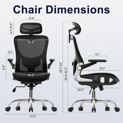 marrap Ergonomic Office Chair, Mesh Seat Cushion with 3D Armrests and 3D Headrest, Adjustable Lumbar Support with 90-120° Rocking Function for Home Office, Black