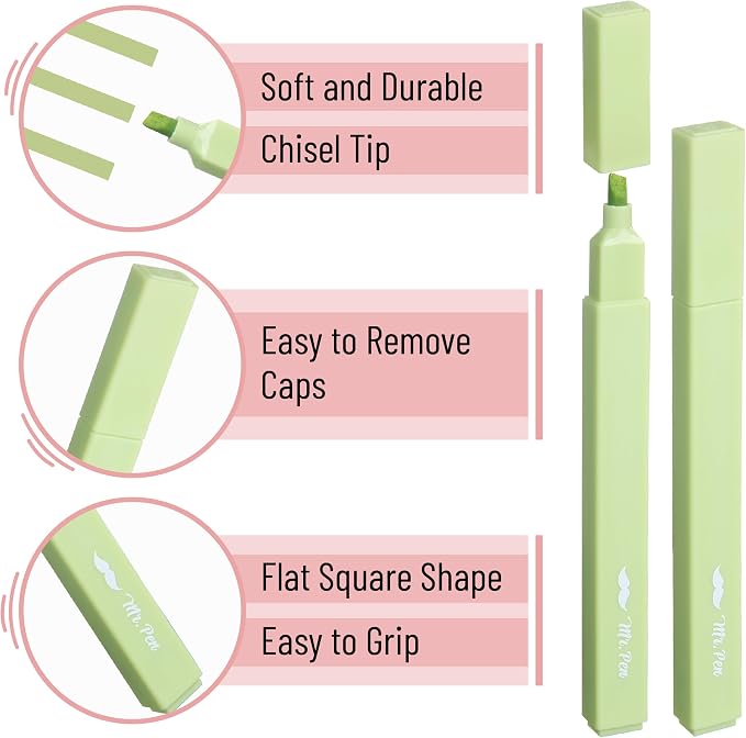 Mr. Pen- Aesthetic Highlighters No Bleed, 8 Pack, Shades of Green | Chisel Tip, Cute Highlighters Assorted Colors for Journaling, Highlighting, Underlining, Fast Dry, Back to School Supplies