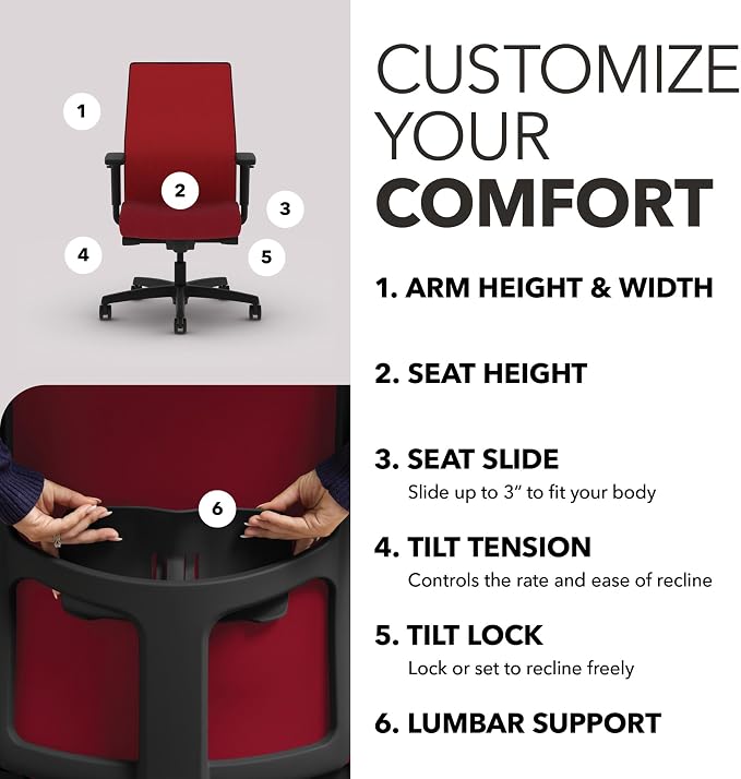 HON Ignition 2.0 Mid‑Back Ergonomic Office Chair, Mesh Task Seating with Lumbar Support, Advanced Synchro‑Tilt, Height and Width Adjustable Arms, Black Frame, Bullseye