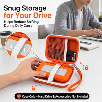 Case Compatible with LaCie Rugged Mini 1TB/ 2TB/ 4TB/ 5TB External Hard Drive Portable HDD, Storage Holder for Hard Drives for Mac and PC Computer & USB 3.0 2.0 Cable SD Cards (Tangerine)
