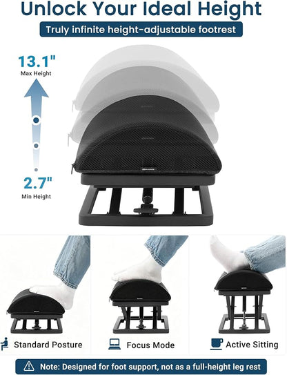 Truly Infinite Height Adjustable Footrest｜No Bending Needed—Foot Step-to-Adjust｜2.7"-13.1" Height｜Washable｜Foot Rest Stool for Under Desk at Work, Office/Home/Gaming/Study Desk Essentials