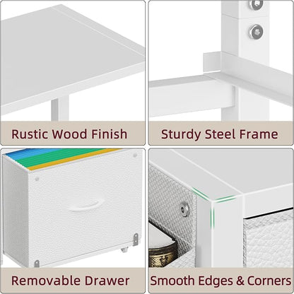 HIGDBFE 2-Drawer File Cabinet with Printer Stand & Dual Shelves, White | 2-Tier Printer Storage, Letter File Drawer, Reversible Side Bag, Smooth Drawer Slides, Rolling Support Board