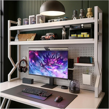 Desktop Hutch Bookshelf,Many Gifts,Metal Desktop Bookcase with pegboard, Desk Shelf White, Countertop Storage Organizer Rack for Dorm or Office,Desktop Shelves(White, 45.3" Lx9.9 Wx39 H)