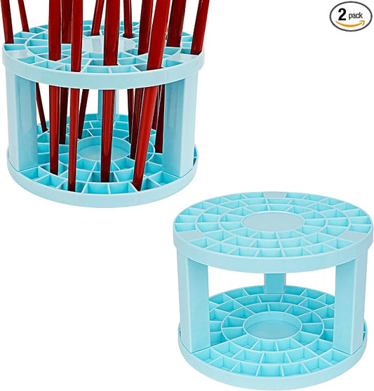 Round 50 Hole Paint Brush Holder and Organizer, Makeup Cosmetic Brushes, Pencils, Pens, Markers, Art Tools, Desk Stand (Blue)