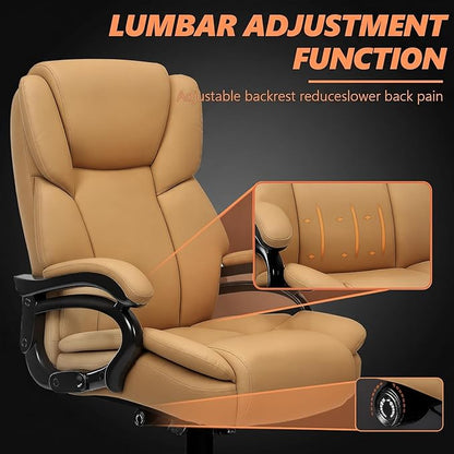 Indulgear 500lbs Big and Tall Office Chair for Heavy People,Heavy Duty Comfy Office Chair,High Back Executive Computer Chair with Lumbar Support, Rubber Wheel
