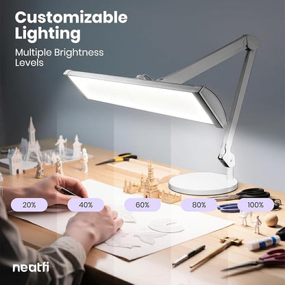 Neatfi 3,500 Lumens LED Desk Lamp – 45W Dimmable Task Light | 3 Light Modes | 540 SMD LEDs | Touch Control | Adjustable Arm | Reading, Craft, Workbench & Office (Silver-3, 26-Inch Wide Shade)