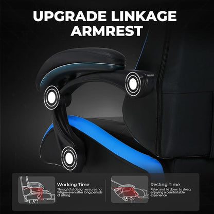 GTPLAYER Gaming Chair High Back Computer Chairs for Adults, Ergonomic Height Adjustable Recliner Chair 300lbs with Linkage Armrest and Lumbar Support for Home Office, Blue