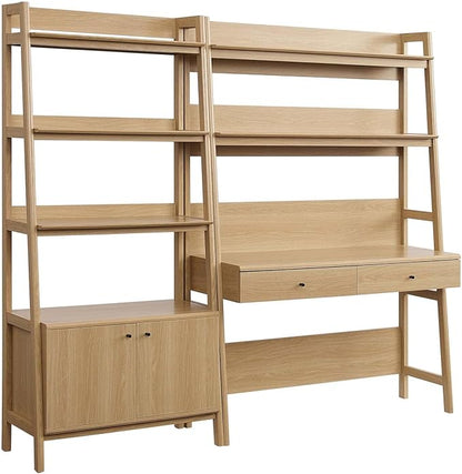 Modway 2-Piece Home Office Desk and Bookshelf Display Case in Oak