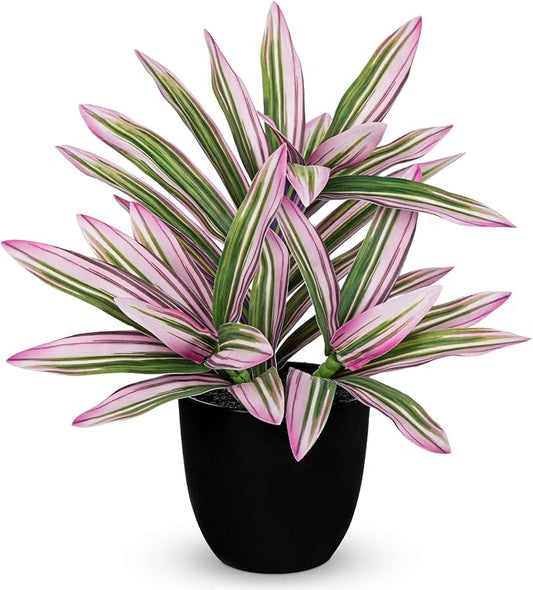 Faux Plants Dracaena Artificial Plant Realistic Fake Plants in Pot Small Indoor Plants 12.6" Fake Potted Plants Artificial Decor for Home Living Room Bathroom Office House Table Desk Shelf Pink and W