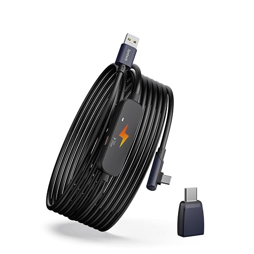 Syntech VR Link Cable 5M/16FT with USB 3.0 A to C Adapter, Charging & Data Transfer, Compatible with Meta Quest 3S/3/2/Pro, Pico 4, Steam VR Gaming, High Speed VR Cable (Black)