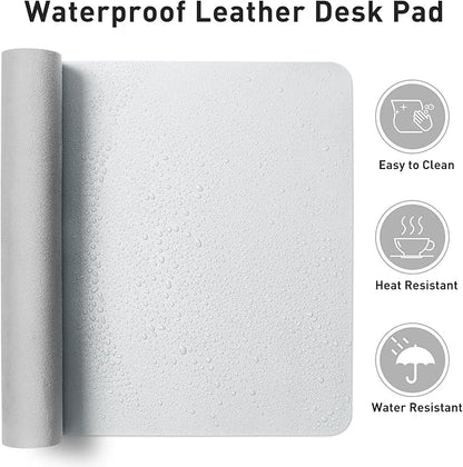 Aothia Faux Leather Desk Mat - Non-Slip PU Leather Desk Blotter, Waterproof Writing Surface, Large Desk Pad for Office & Home (Barely Grey, 55" x 17")