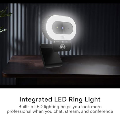 MEE audio CL8A 1080p HD Webcam with Ring Light, Microphone, Autofocus, Low Light Correction, 360° Rotation; USB Streaming Web Camera for Video Calling via Zoom/Skype on Computer PC Mac Laptop Desktop