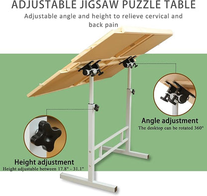 BittPicc Puzzle Table Height Tilt Adjustable w/4 Drawers Cover Legs | for 1000-1500 Pieces,Easy to assemble,Compact Storage,Relieve Neck Back Pain ,Nnti-slip Felt Surface,Gifts for Puzzle Lovers