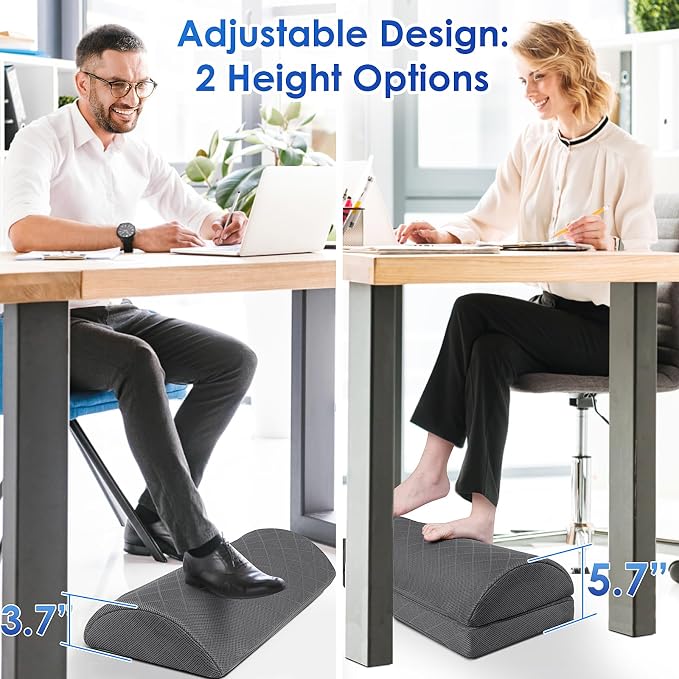 CushZone Foot Rest for Under Desk at Work Adjustable Foam for Office and Home, Office Desk Accessories，Comfortable Footrest with 2 Adjustable Heights，Back & Hip Pain Relief (Gray-16.9 in)