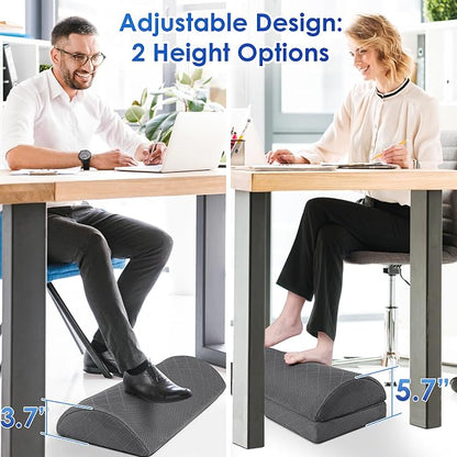 CushZone Foot Rest for Under Desk at Work Adjustable Foam for Office and Home, Office Desk Accessories，Comfortable Footrest with 2 Adjustable Heights，Back & Hip Pain Relief (Gray-16.9 in)