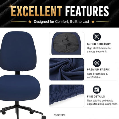 DIVA EN CAMINO DEC Super Stretchable Desk Office Chair Seat Covers - Universal Spandex Computer Chair Slipcover - 180GSM Rotating Backrest Coverings Cushion Protectors for Dogs, Cats, Pets (Navy)