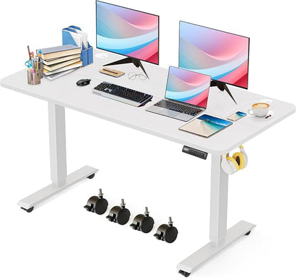 Standing Desk Adjustable Height, 48'' X 24'' Ergonomic Home Office Computer Workstations with Wheels and Hooks, 27''-45'' Lifting Range Stand Up Desk(White)