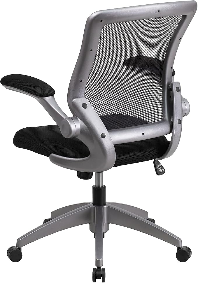 Flash Furniture Kale Mid-Back Black Mesh Swivel Ergonomic Task Office Chair with Gray Frame and Flip-Up Arms