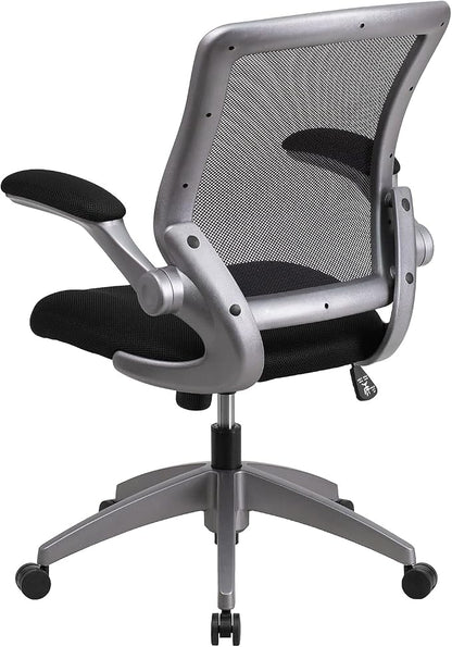 Flash Furniture Kale Mid-Back Black Mesh Swivel Ergonomic Task Office Chair with Gray Frame and Flip-Up Arms