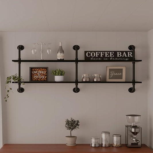 HDDFER Industrial Pipe Shelf Shelving Bookcase, Wall Mounted Rustic Bookshelf, Floating Bookshelves for Wall,Retro Wood Metal Pipe Industrial Shelves for Living Room