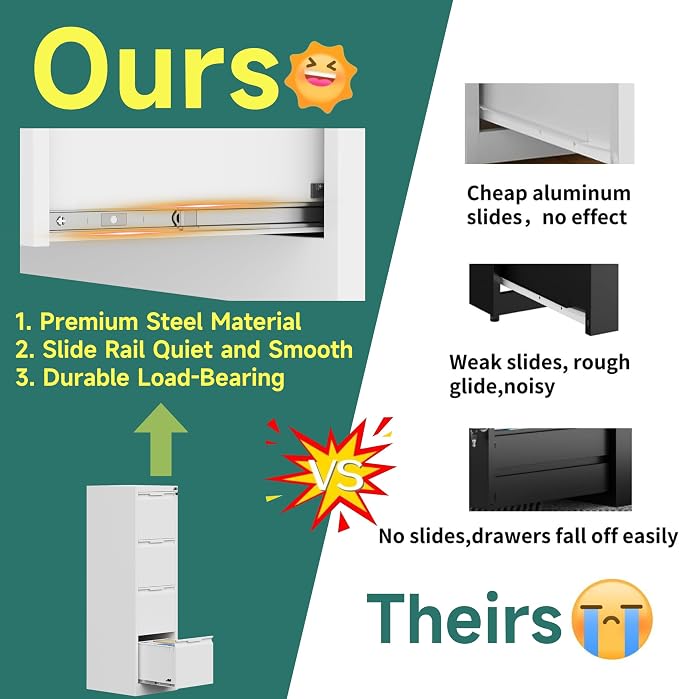 4 Drawer File Cabinet with Lock, 17.8" D Small Filing Cabinet for Home Office, Metal Vertical File Cabinets, Deep File Cabinets for Legal/Letter Size File, Easy Assembly