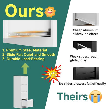 4 Drawer File Cabinet, Vertical Filing Cabinets for Home Office, 17.8" d Metal File Cabinets with Lock, White Deep File Cabinets for Legal/Letter Size File, Easy Assembly