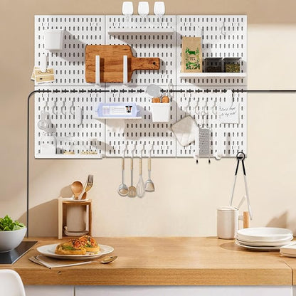 SHGJ&SOFT Peg Board Wall Organizer Panels, 50pcs - Includes 6 White Pegboards & Accessories, Plastic Pegboard for Home，Office, Craft Room, Gaming Setup, 24″×24″, Wall Mount Display Pegboard Panel Kits