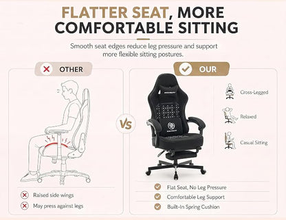 Office Desk Computer Gaming Chair for Adults, Ergonomic High Back Gamer Chair with Massage and Pocket Spring Cushion, Swivel Comfy Video Game Chairs with Footrest and Lumbar Support (Pro Black)
