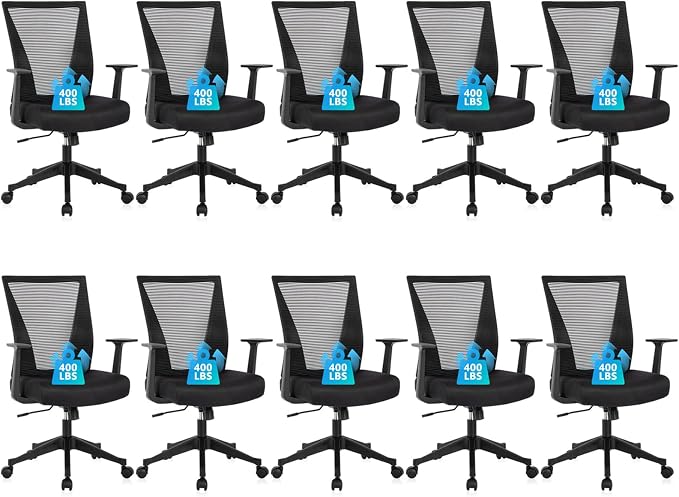 CLATINA Home Office Chair Ergonomic Desk Chair Mesh Computer Chairs with Armrests Executive Rolling Wheels Swivel Heavy Duty Chairs Office, Home, Black 10 Pack