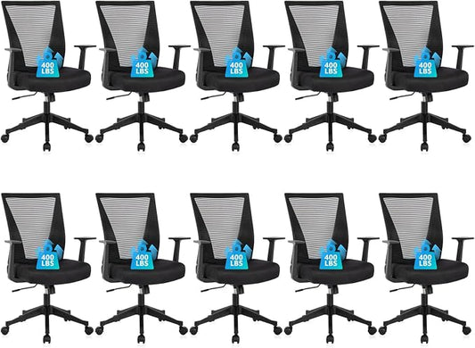 CLATINA Home Office Chair Ergonomic Desk Chair Mesh Computer Chairs with Armrests Executive Rolling Wheels Swivel Heavy Duty Chairs Office, Home, Black 10 Pack