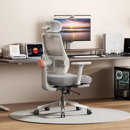Newtral Ergonomic Office Chair, Auto-Following Lumbar Support, 5D Headrest & 4D Armrest, High Back Mesh Desk Chair with Footrest, 136° Tilt Lock,330lbs Capacity for Home Office Gaming
