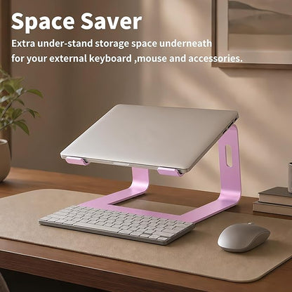 Orionstar Ergonomic Laptop Stand, Premium 5mm Aluminum Riser for 10-15.6 Inch Notebook Computer, Tool-Free Detachable Elevator Holder for Desk Office, Sturdy Riser for Eye-Level Neck Relief (Pink)
