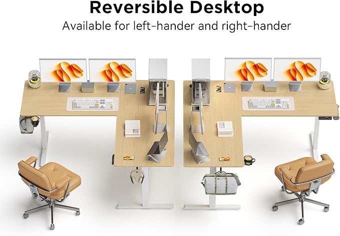 WALKINGDESK 75x61 Inches Reversible L Shaped Standing Desk Height Adjustable with Cup Holder, Electric Corner Computer Workstation for Home Office, Ergonomic Sit Stand up Gaming Desk, Oak