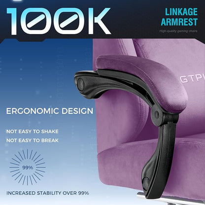 GTPLAYER Big and Tall Gaming Chair 400lbs Heavy Duty Office Chair with FootRest,High Back Pocket Spring Ergonomic Computer Chair for Adults,Wide Comfy Seated Cushion with Linkage Armrests,Light Purple