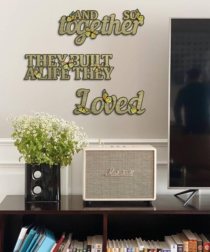 Putuo Decor Rustic Wall Art Set with Butterfly Accents “Together They Built A Life They Loved” Farmhouse Living Room Bedroom Entryway Decor