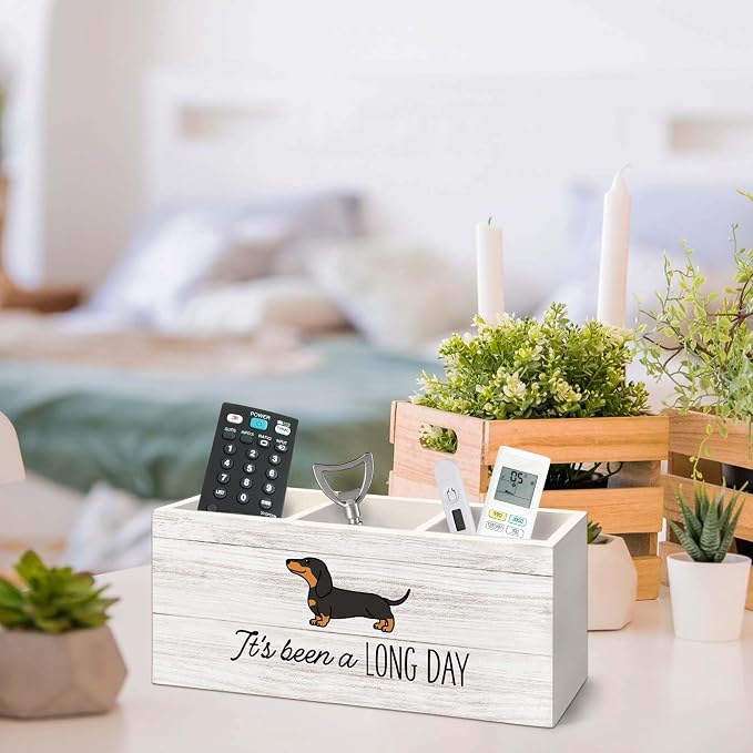 Dachshund Gifts Dog Pen Holder for Desk, Funny Dachshund Pencil Organizer, Gifts for DachshundLovers Owners, It's Been A Long Day Wooden Pen Holder Desk Accessories Decor for Home Office