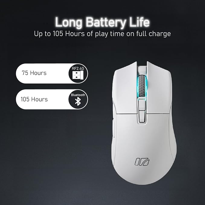 i-rocks iRocks IRM31R RGB Backlight, Wireless Lightweight Gaming Mouse, Tri-Mode Connection, Kailh GM8.0 Mouse Switches, Advanced PixArt PAW3395 Optical Sensor, Resolution Up to 26,000 DPI - White